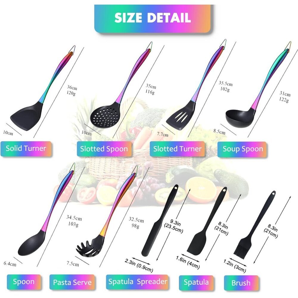 Silicone Cooking Utensils Set, 9Pcs Kitchen Utensil Set with Stainless Steel Han - Picture 9 of 9
